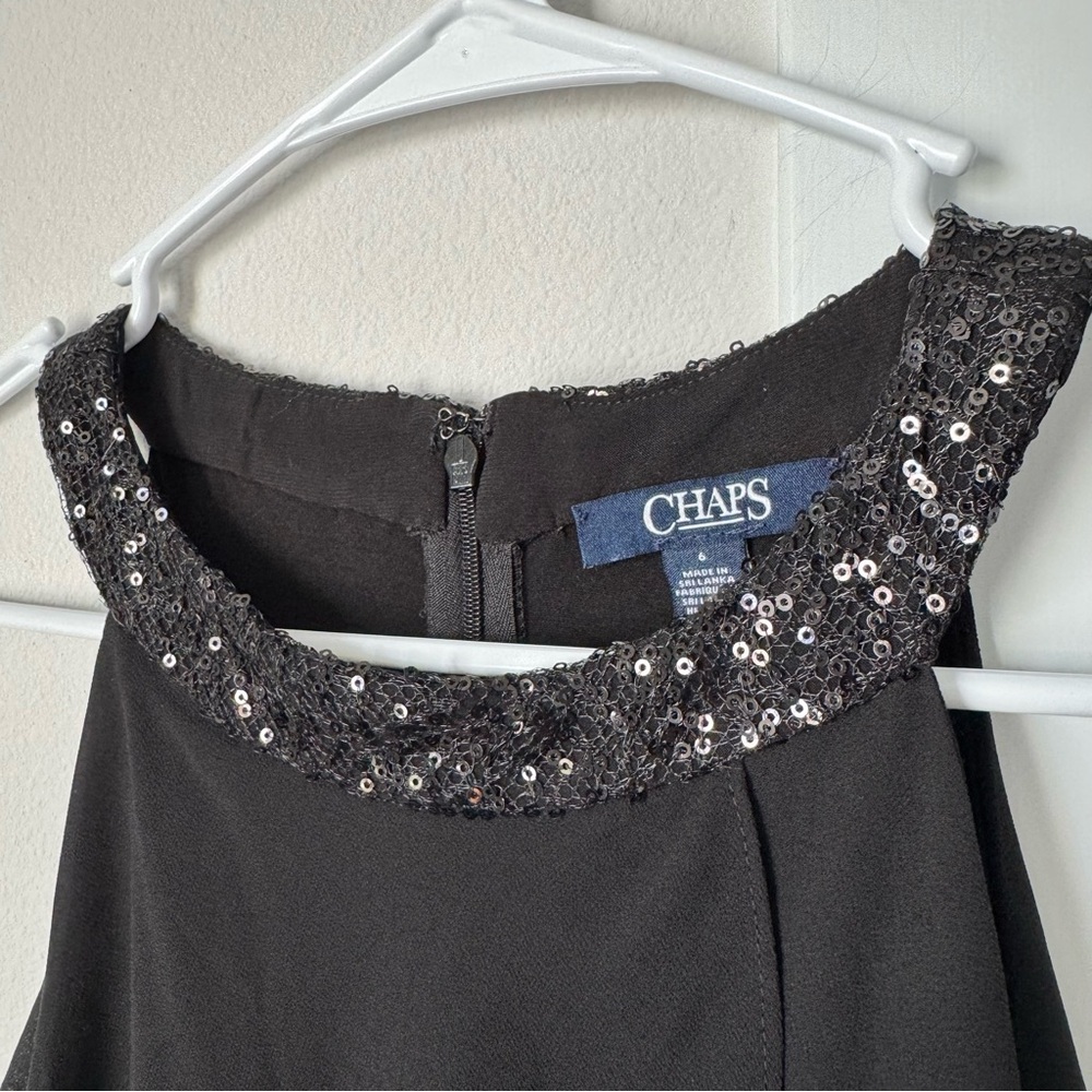 Chaps Black Dress Size 6 Layered Sequins Tiered Special Occasion Wedding Tank - Picture 2 of 11